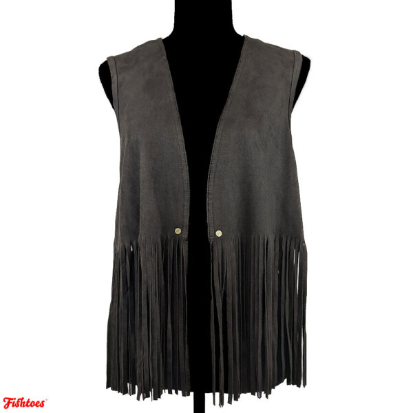 Dark Brown Suede Fringe Vest Women's Medium Thrift Fishtoes