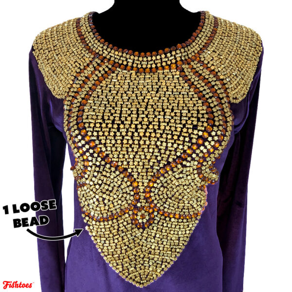 Gold Intricate Beading Breast Top Long Full Length Purple Velvet Dress Hippie Medieval Prom Evening Gown Small