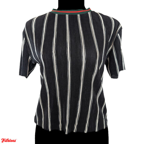 Gypsies & Moondust Black & White Red Green Striped Pleated Short Sleeve Shirt Women's XS