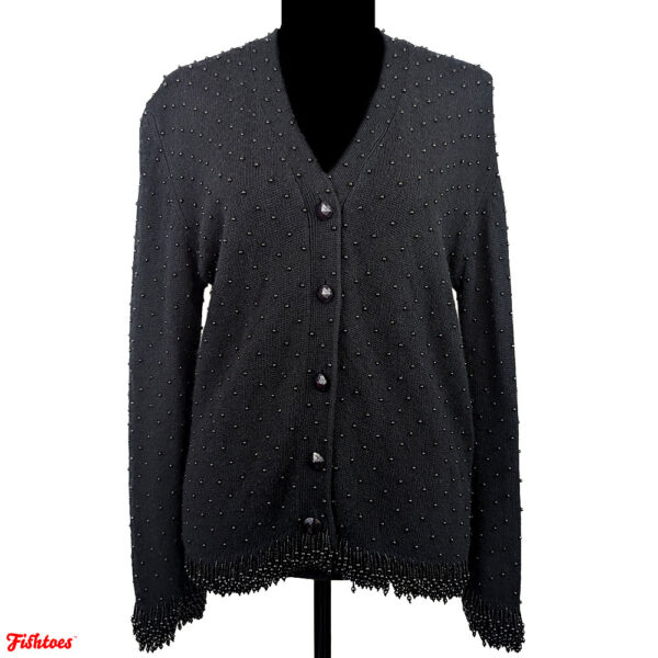 Heather Ashton Ltd Black Beaded Button Up Sparkly Sweater Women's Medium