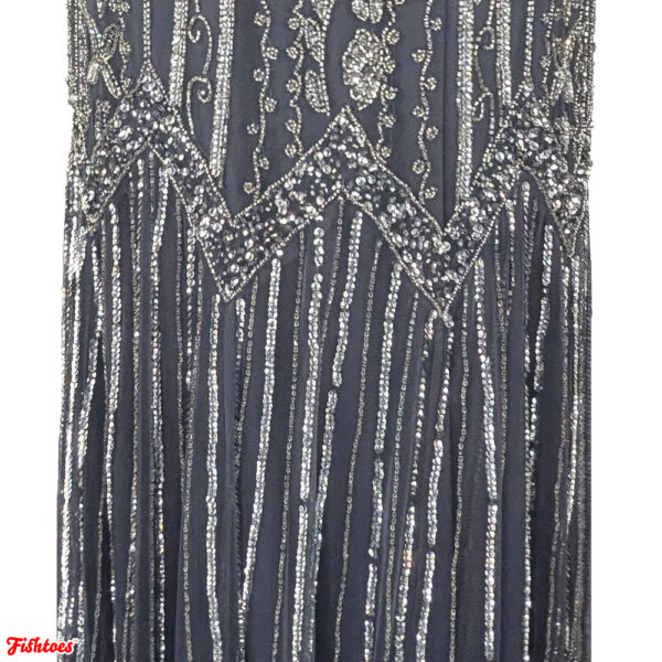 Handmade Beaded Aline Gown Grey Silver Full Length Sequin Women's Size 12 Large