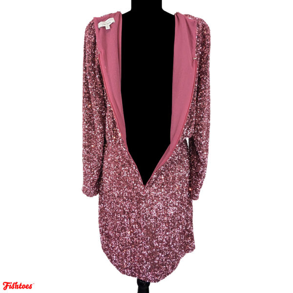 Short Pink Sequin Dress Long Sleeve Women's Size 10 Medium New Years Party