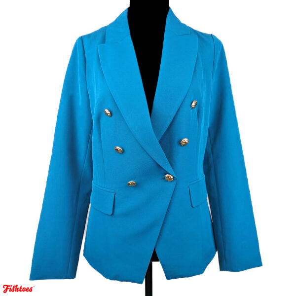 Sincerely Jules Cyan Turquoise Blue Dress Jacket Gold Buttons Women's Small