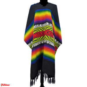 True Vintage 60's 70's Rainbow Poncho Small Hippie Festival Hot Colorful Long Tassels