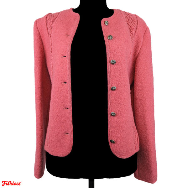 Vintage 100% Virgin Wool Pink Sweater Jacket Women's Small