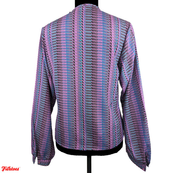 Vintage 1970's 70's MJ Concepts In Sportswear Purple Black Teal Pink Buttons Shoulder Polyester Long Sleeve Shirt Women's XS