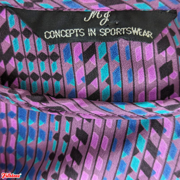 Vintage 1970's 70's MJ Concepts In Sportswear Purple Black Teal Pink Buttons Shoulder Polyester Thrift