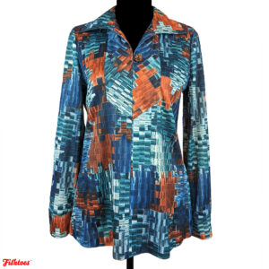 Vintage 1970's 70's Disco Multicolored Patterned Pointed Collar Long Sleeve Shirt Women's 14 Medium