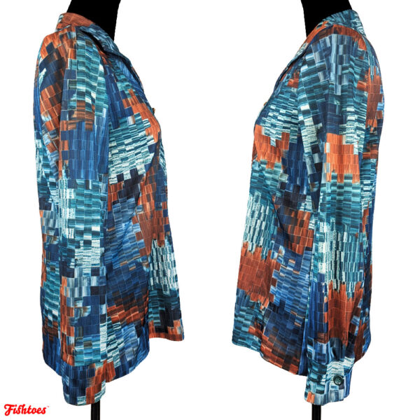 Vintage 1970's 70's Multicolored Square Patterned Pointed Collar Long Sleeve Shirt Women's 14 Medium