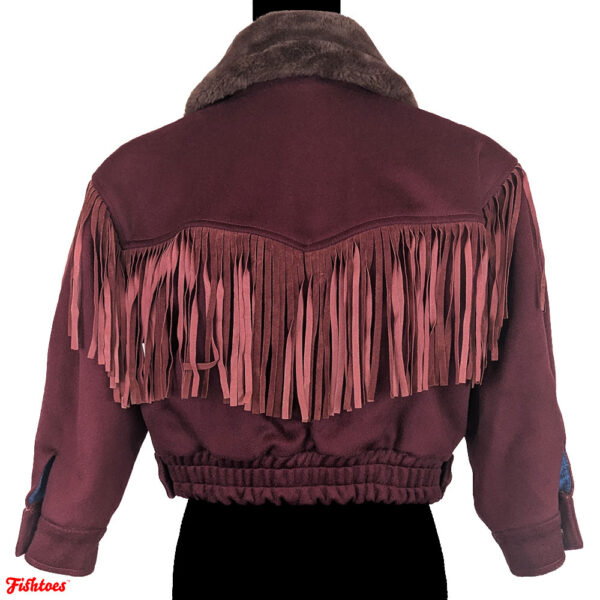 Vintage 1980's Fur Fringe Back Cropped Jacket Fur Collar Women's Small Thrift Fishtoes