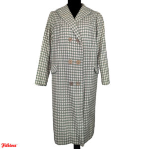 Vintage 50's Green Cream Checkered Double Breasted Pea Coat Women's Medium Thrift Fishtoes