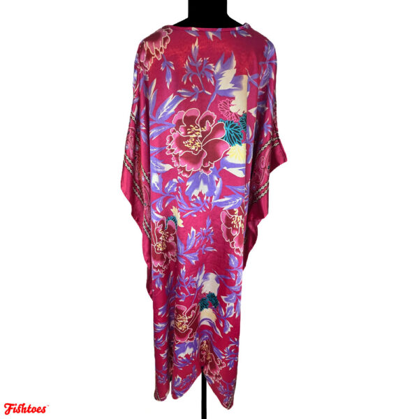 Vintage Winlar Silky Floral Full Length Summer Kaftan Caftan Poncho Elegant Beach Deep Pink Women's One Size Fits Most Thrift Fishtoes