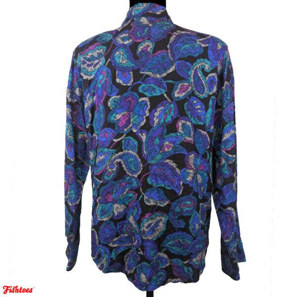 Vintage Ambiance Black Blue Paisley Button Up Collared Long Sleeve Shirt Women's Medium 70's