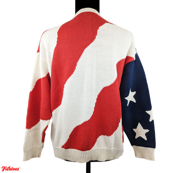 Vintage 90's American Flag Red White Blue Woven Cardigan Button Up Sweater Women's Small