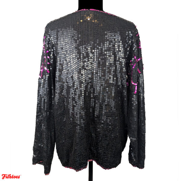 Vintage Black Hot Pink Sequin Long Sleeve Sparkle Shirt Women's Medium