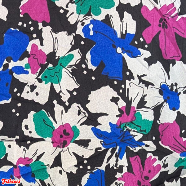 Vintage Funky Floral Flower White Black Pink Blue Green Fabric