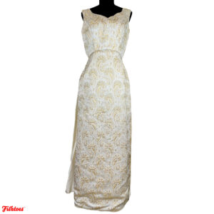 Vintage Mike Benet Formals Gold White Cream Full Length Gown Dress Women's 16 Large