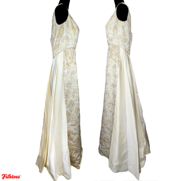 Vintage Mike Benet Formals Gold Paisley White Cream Full Length Gown Dress Women's 16 Large