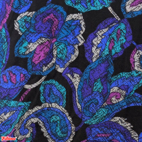 Vintage Paisley Black Blue Cream Teal Fabric