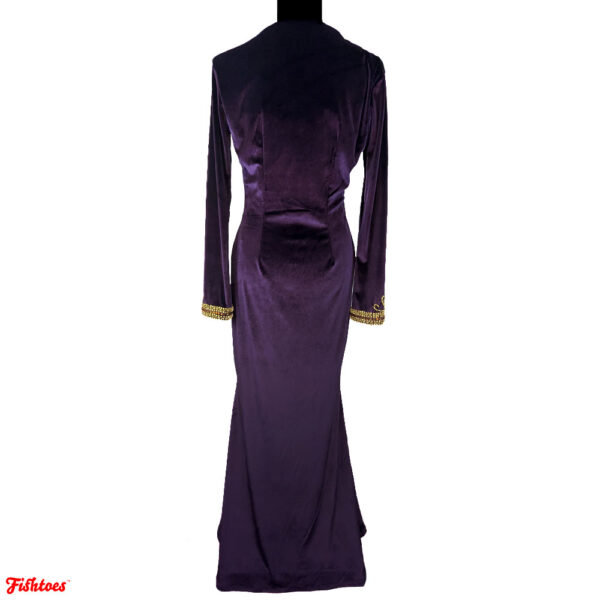 Vintage Purple Velvet Full Length Long Dress Gold Beaded Women's Small