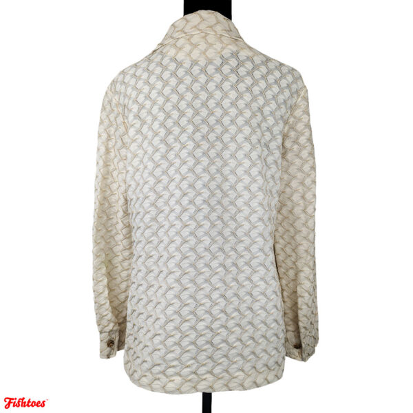 Vintage Sears Pointed Collar Long Sleeve White Gold Button Up Disco Women's Small