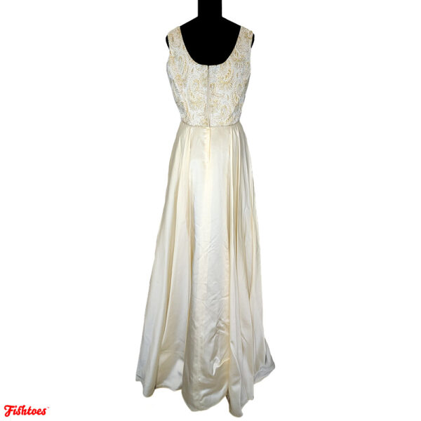 Vintage Sparkly Prom Gold White Cream Full Length Gown Dress Women's 16 Large