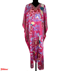 Vintage Winlar Silky Floral Full Length Summer Kaftan Caftan Poncho Elegant Beach Deep Pink Women's Medium One Size Fits Most Thrift Fishtoes