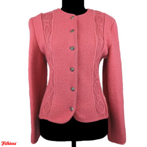 Woodstock International By Bernard 100% Pure Virgin Wool Pink Sweater Jacket Silver Buttons Embroidery Women's 34 Small