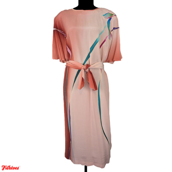 Yolanda Lorente Vintage 100% Silk Hand Painted Pink Green Dress Sash Women's Size 2 Extra Small XS