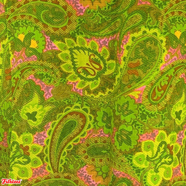 60's Bright Green Pink Paisley Fabric