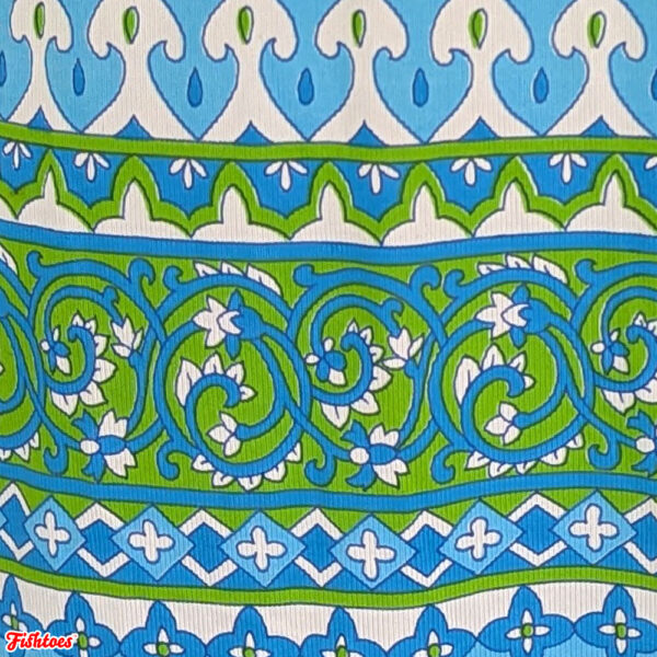 60's Print Patterned Blue Green White Fabric