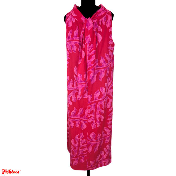 60's Vintage Lord & Taylor Red Pink Leaves Print Patterned Sleeveless Full Length Dress Lavalierre Women's Small Thrift Fishtoes