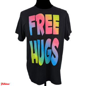 90's Free Hugs Rainbow Black T-Shirt Men's Large Thrift Fishtoes