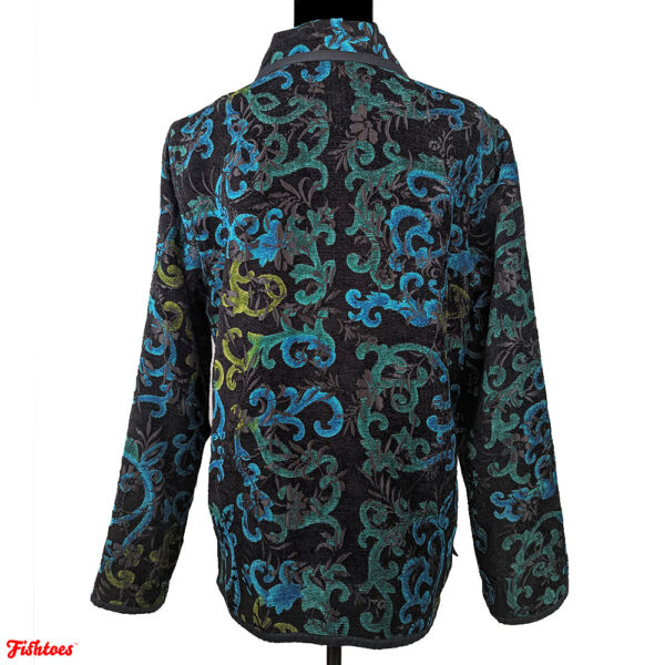 Black Blue Green Carpet Patterned Button Up Jacket Women's Small