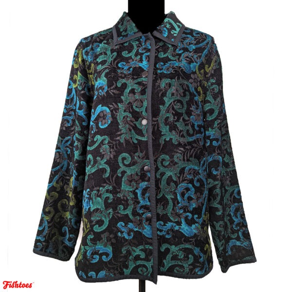 Black Blue Green Carpet Thick Button Up Jacket Women's Small