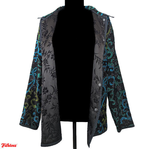 Black Blue Green Carpet Thick Patterned Button Up Jacket Women's Small