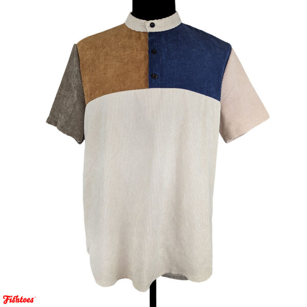 Charmkpr Corduroy Colorblock Collared Short Sleeve Shirt Men's Medium