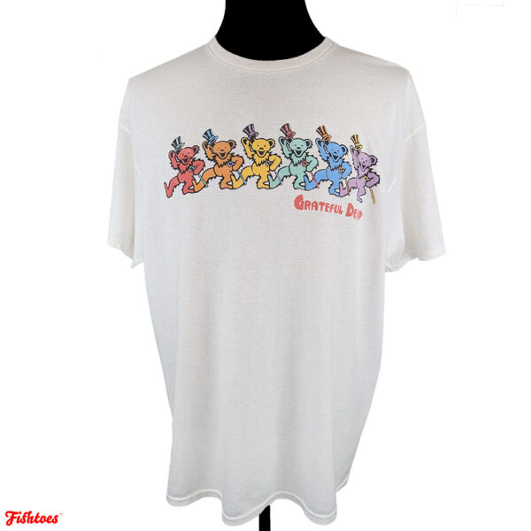 Grateful Dead Rainbow Dancing Bears Graphic Printed White T-Shirt Large Thrift Fishtoes