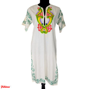 Hand Made Painted Costa Rica White Green Tropical Vintage Beach Dress Women's Small