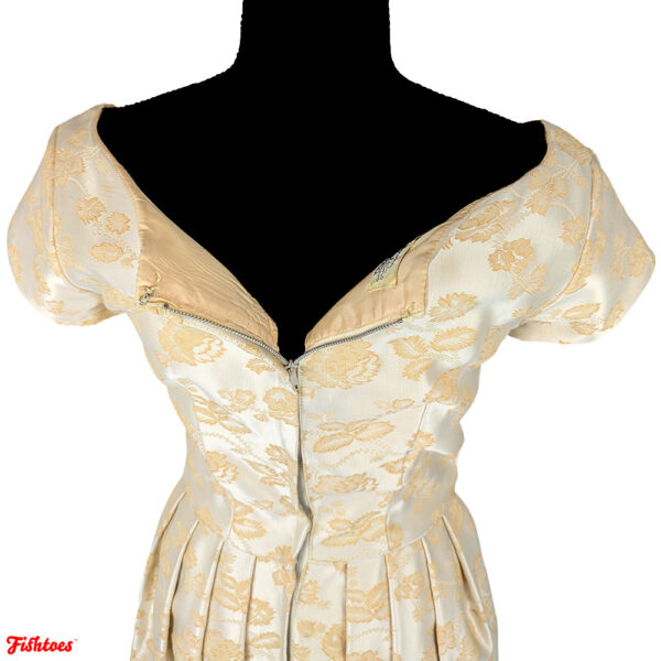 Hollywood Regal Actress Classic Floral Zip Up Gold 50's Dress Small Thrift