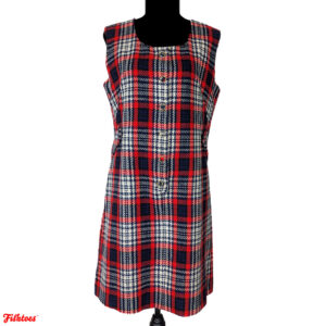 J Harlan Vintage Red Black White Buttons Sleeveless Mini Dress Women's Medium 60's 70's Plaid Houndstooth