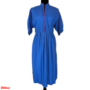 Jordache Vintage Blue Dress Red Piping Short Sleeve Full Length Women's Size 11 12 Large Thrift Fishtoes