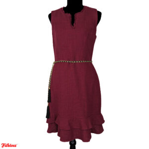 Karl Lagerfeld Pairs Maroon Tweed Sleeveless Dress Gold Black Chain