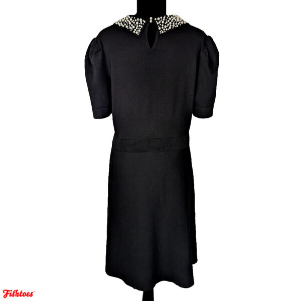 Karl Lagerfeld Paris Pearled Black Short Sleeve Dress Pearl Collar Women's Large