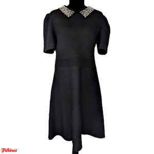 Karl Lagerfeld Paris Pearled Black Short Sleeve Dress Pearl Collar Women's Large Thrift Fishtoes