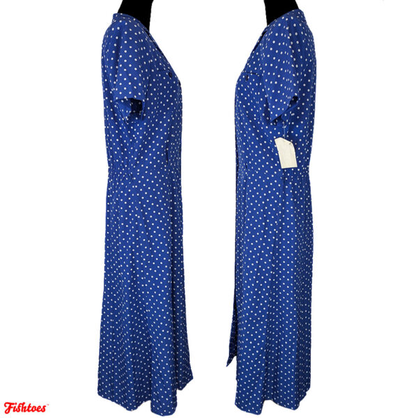 Leslie Fay Vintage Blue White Polka Dot Short Sleeve Full Length Collared Button Dress Women's 14 Large