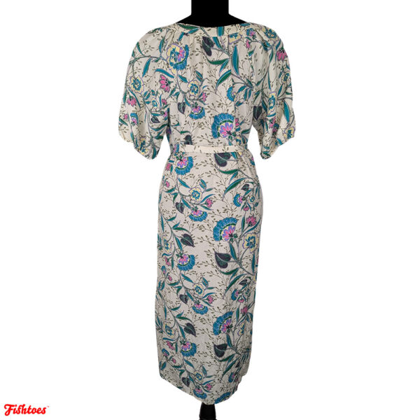 Loft Canvas Cream Caftan Kaftan Floral Patterned Midi V Neck Dress