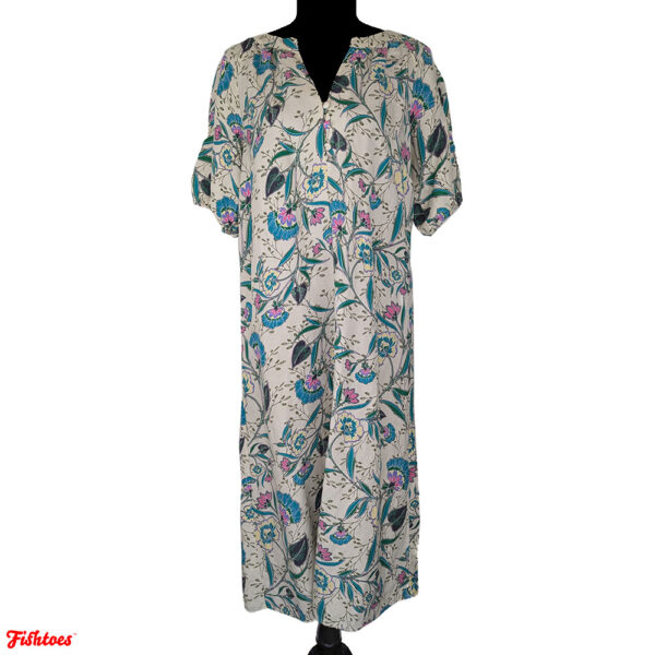 Loft Canvas Caftan Kaftan Floral Patterned Midi V Neck Dress