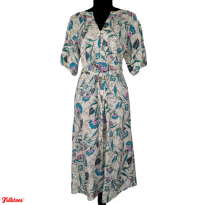 Loft Canvas Caftan Kaftan Floral Patterned Midi V Neck Dress Thrift Fishtoes