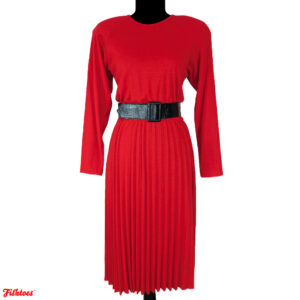 Manikin Vintage Red Pleated Belted Long Sleeve Dress Women's 6 Small